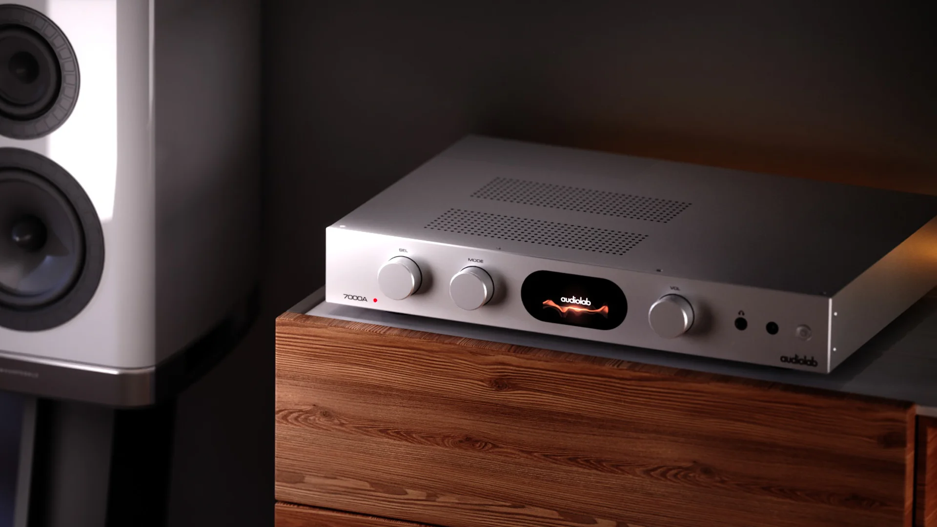 Audiolab 7000A Lifestyle image on wooden unit