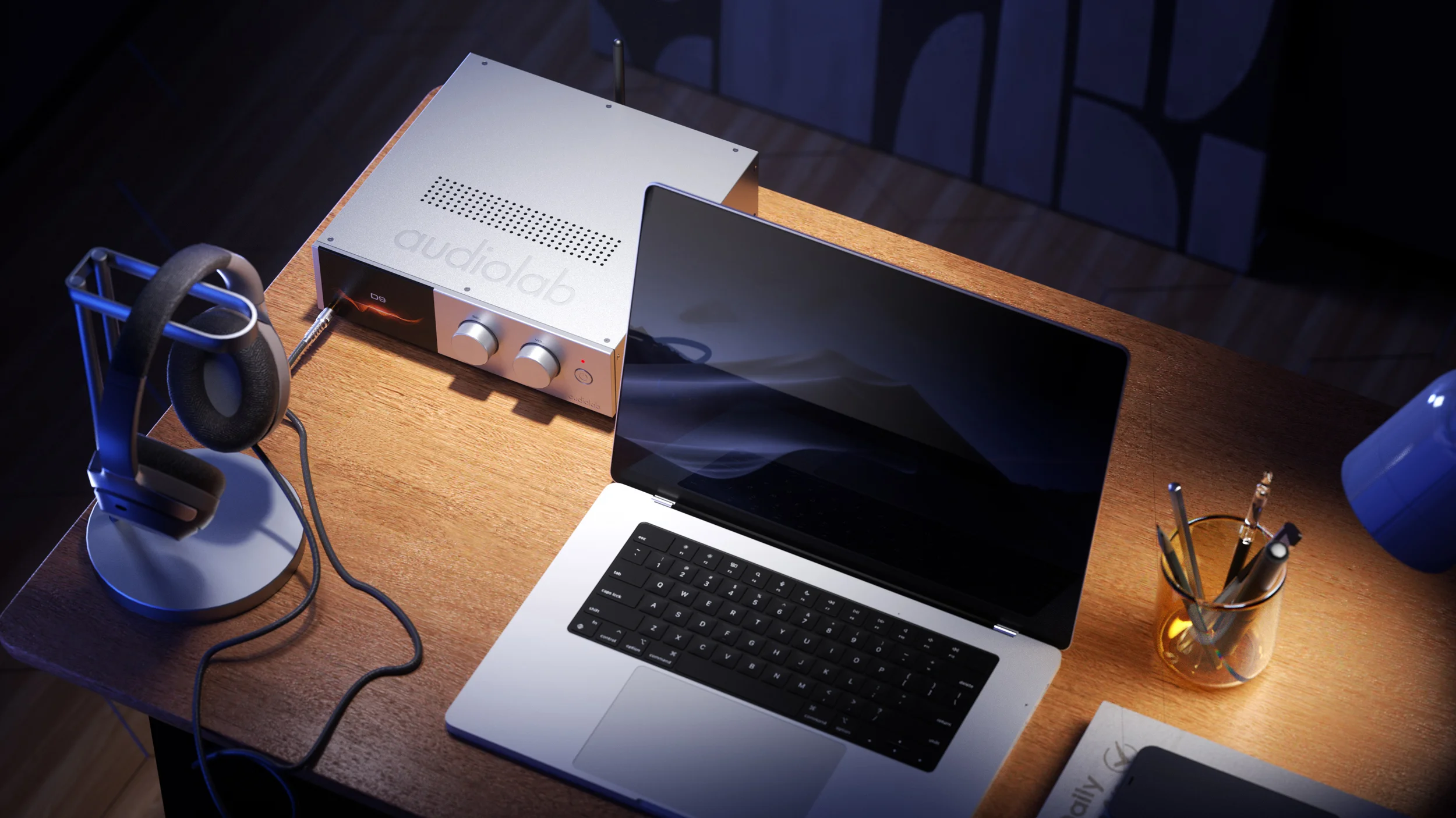 Audiolab D9 DAC Desktop setup with a MacBook