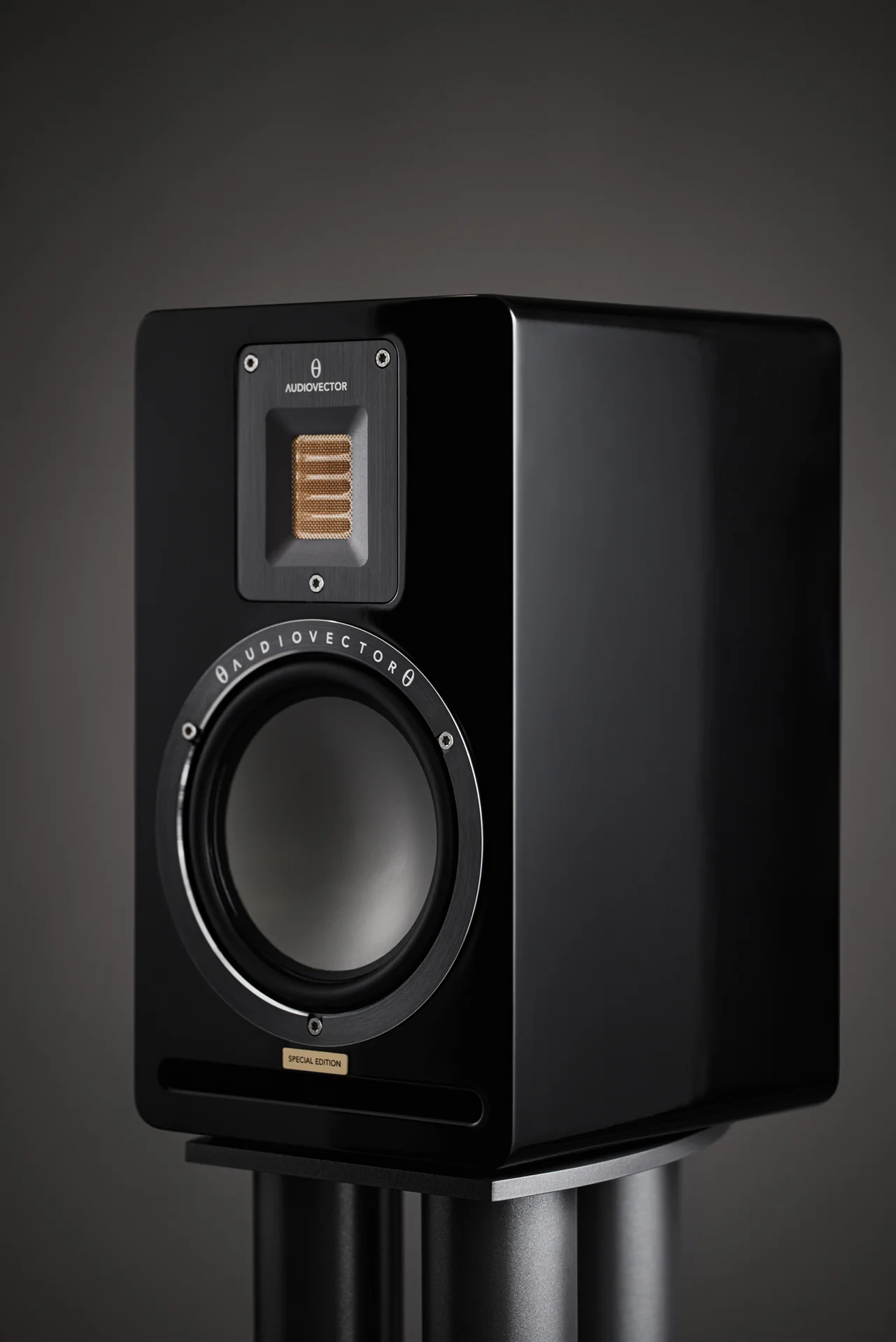 Audiovector QR 1 SE on on Gun Metal Stand