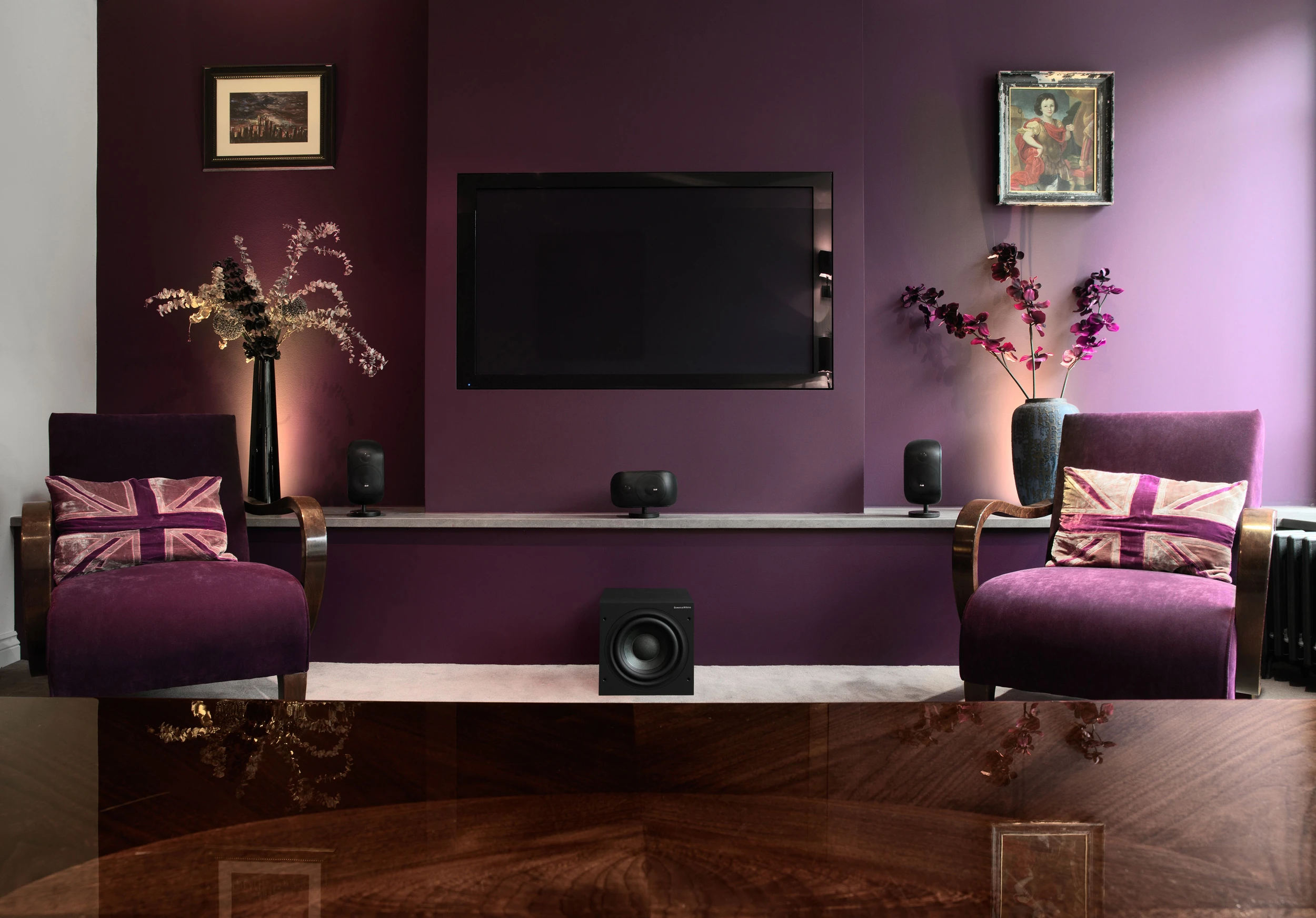 Bowers and Wilkins ASW608 Lifestyle image in luxurious room straight on