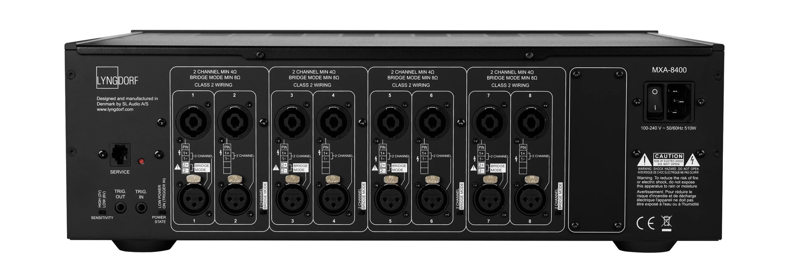 Lyngdorf MXA 8400 Multi channel amplifier rear panel