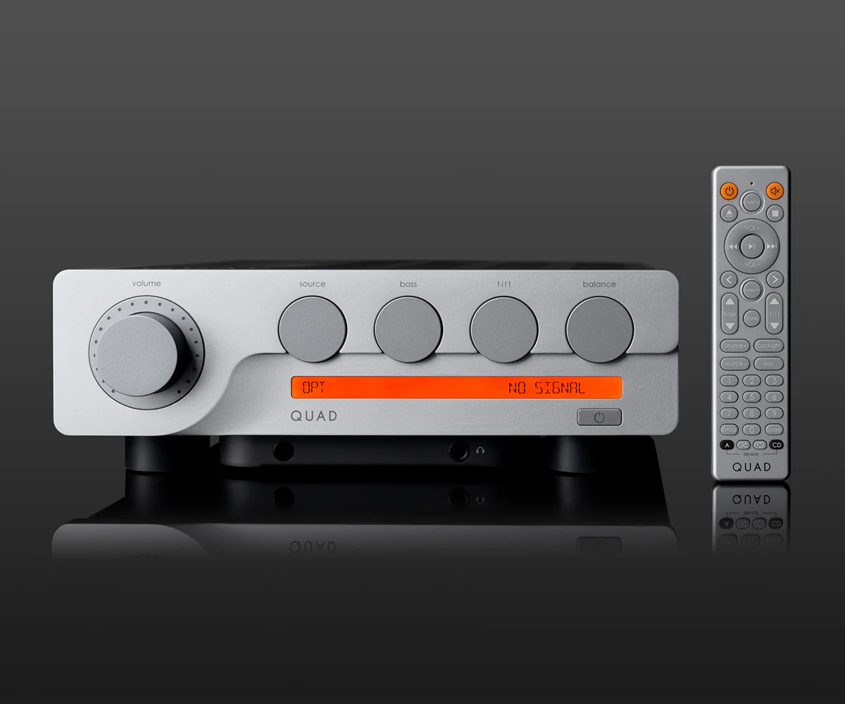 Quad 3 Integrated Amplifier Front Dark artistic shot