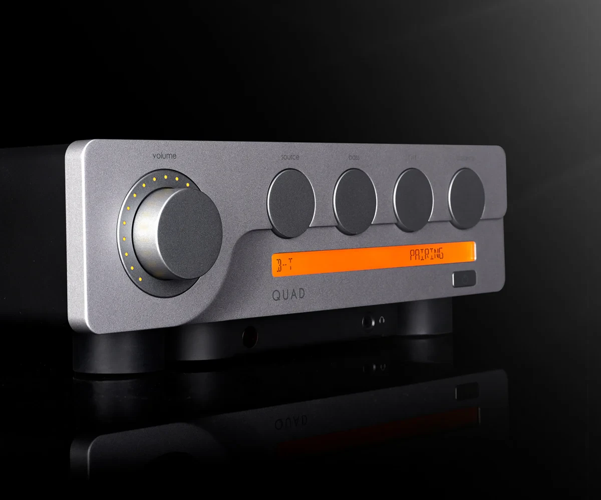 QUAD 3 Integrated Amplifier Dark Shot of left perspective