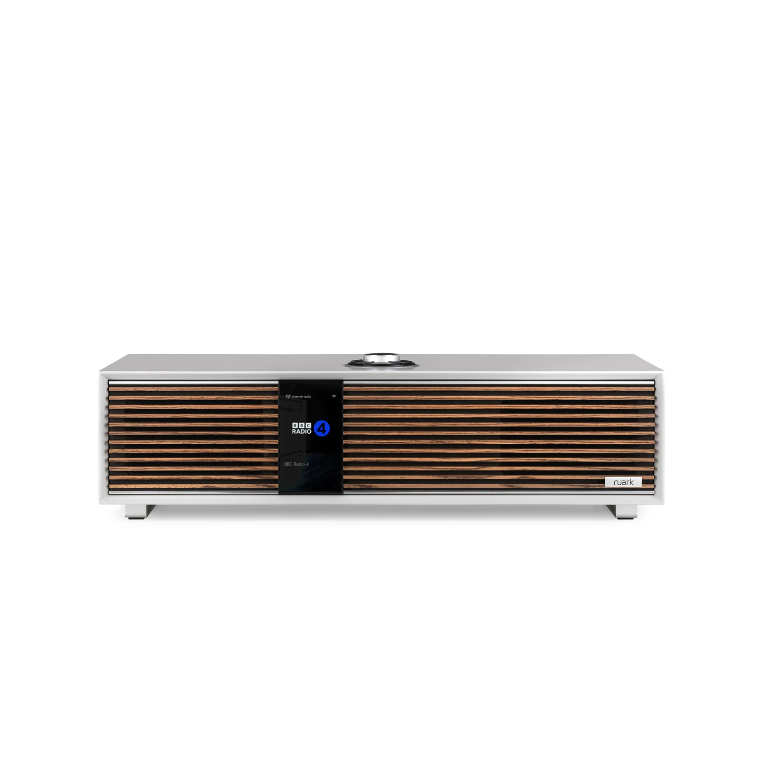 Ruark R410 in soft grey and walnut grille