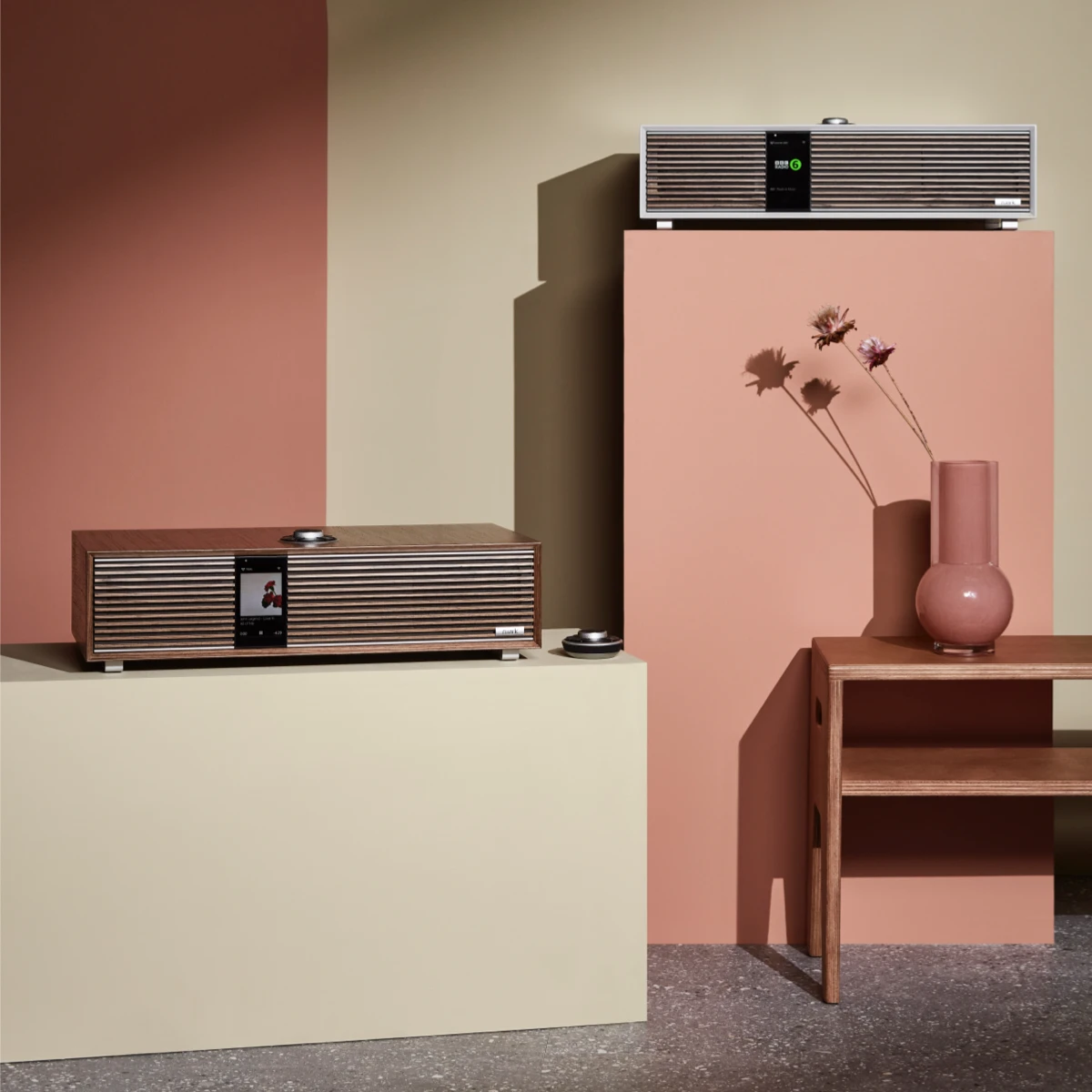 Ruark R410 lifestyle image of both finishes