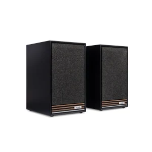 Ruark-Sabre-R-Satin-Charcoal-lacquer-cabinet-with-Walnut-slat-trim-with-Grille
